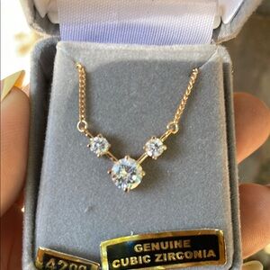18K Gold Over Sterling Silver Necklace with Genuine Cubic Zirconia